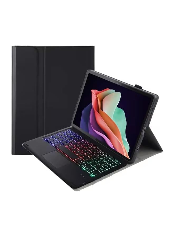 إيروريكس حافظة لوحة مفاتيح بإضاءة خلفية باللغة العربية والإنجليزية متوافقة مع جهاز Honor Pad X8A مقاس 11 بوصة (2024) مع لوحة مفاتيح تعمل باللمس لاسلكية قابلة للإزالة ومغناطيسية ملونة بإضاءة خلفية وحافظة واقية (أسود) - Image 1