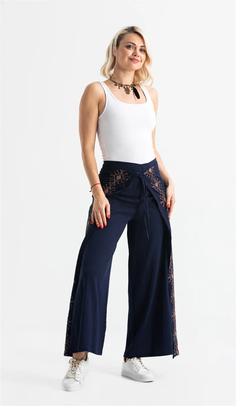 Eliş Şile Bezi Embroidered Şile Cloth Puzzle Trousers Navy Blue Lcvt