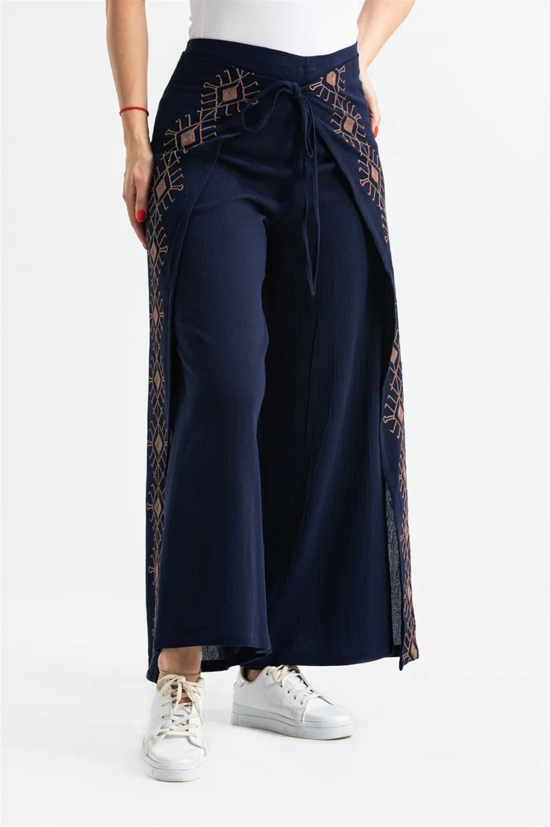 Eliş Şile Bezi Embroidered Şile Cloth Puzzle Trousers Navy Blue Lcvt