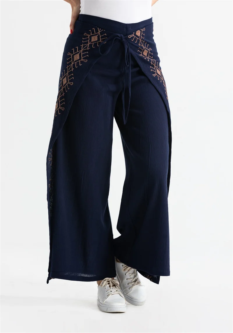 Eliş Şile Bezi Embroidered Şile Cloth Puzzle Trousers Navy Blue Lcvt