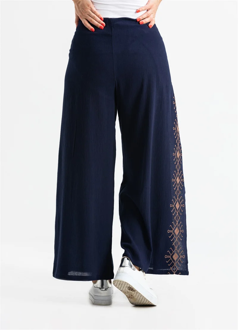 Eliş Şile Bezi Embroidered Şile Cloth Puzzle Trousers Navy Blue Lcvt