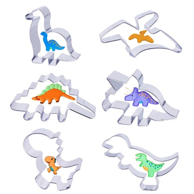 DINOSAUR COOKIE CUTTERSSTAINLESS STEEL METAL FUN DINO COOKIE CUTTER FOR KIDS DINOSAUR PANCAKE MOLDS6 PCS