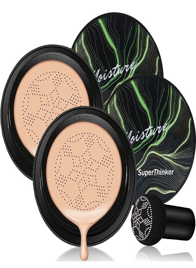 SuperThinker Air Cushion CC Cream Mushroom Head Cushion Foundation, BB Cream Face Makeup for Mature Skin Moisturizing Concealer Brighten Long-Lasting, Even Skin Tone for All Skin Types (2 PCS Nude) - Image 1