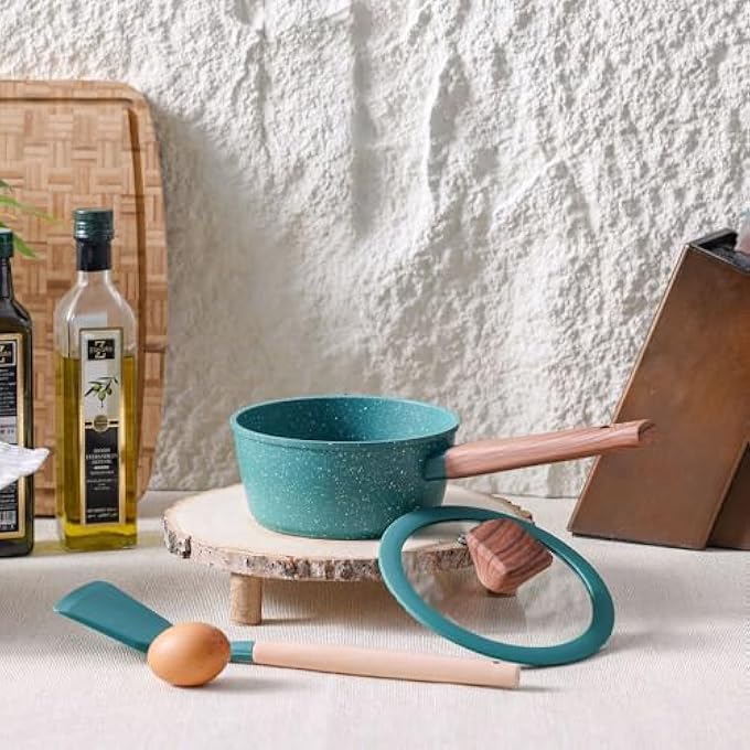 DANUBE HOME ChefS Delight Florin Sauce Pan With Marble Coating NonStick PfoaFree Durable Cookware For Easy Cooking Perfect For Home Kitchen Gas  Induction Stoves 16X75Cm  Green - Image 5