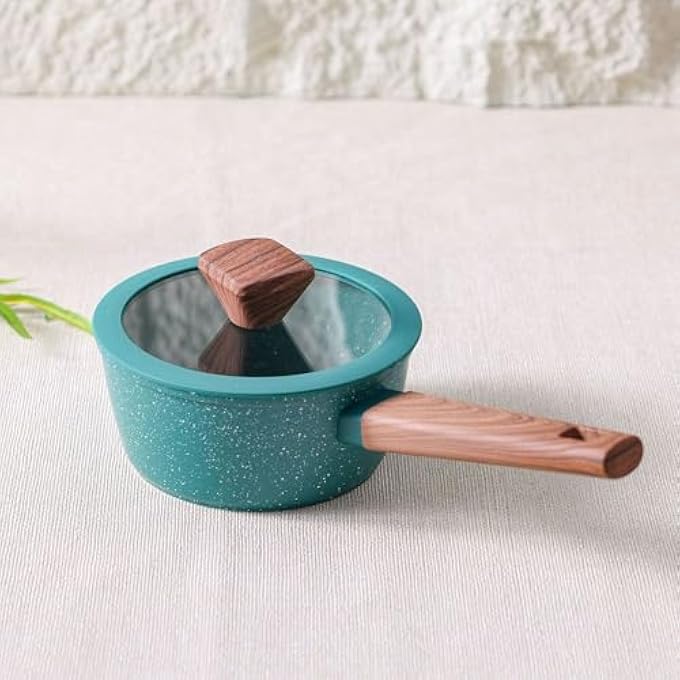 DANUBE HOME ChefS Delight Florin Sauce Pan With Marble Coating NonStick PfoaFree Durable Cookware For Easy Cooking Perfect For Home Kitchen Gas  Induction Stoves 16X75Cm  Green - Image 1