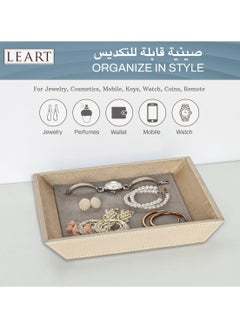 LeArt Leather Jewelry Tray Organizer – Jewelry Organizer | Vanity Tray | Jewelry Organizer Tray | Desk and Bedside Catchall holder for Jewelry, Cosmetics, Keys, Coins, Watches (Stone Grey)  - Image 5
