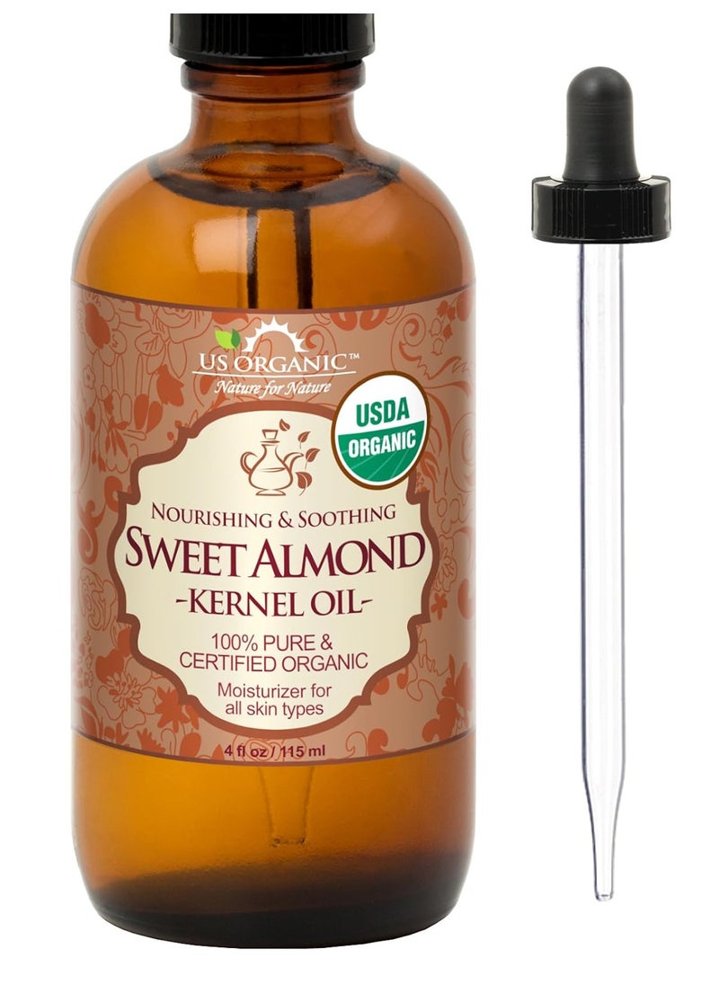 US Organic - US Organic Sweet Almond Kernel Oil, USDA Certified Organic,100% Pure & Natural, Cold Pressed Virgin, Unrefined in Amber Glass Bottle w/Eyedropper, Sourced from Poland (4 oz (115 ml)) - Image 1