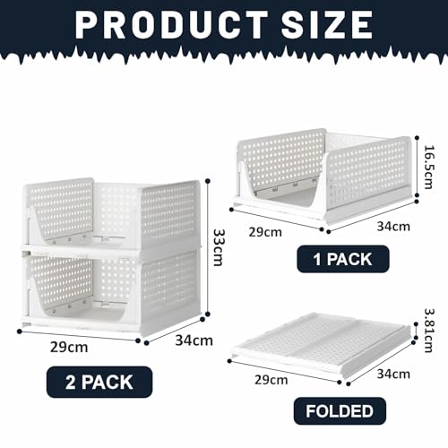 HOMIFLY Polypropylene 2 Pieces Wardrobe Organizer for Storage/Foldable & Stackable Closet Basket/Cupboard Organizer for Clothes/Almirah Space Saver(White), Clothing - Image 3