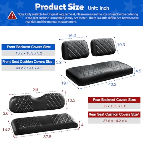 NOKINS 4PCS Golf Cart Seat Covers Kit, Front and Rear Seat Covers Fits Club Car DS Pre-2000 Standard Seat Cushion, Club Car DS Vinyl Seat Covers Accessories(Black&Black Stitching) - Image 5