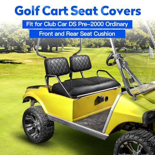 NOKINS 4PCS Golf Cart Seat Covers Kit, Front and Rear Seat Covers Fits Club Car DS Pre-2000 Standard Seat Cushion, Club Car DS Vinyl Seat Covers Accessories(Black&Black Stitching) - Image 2