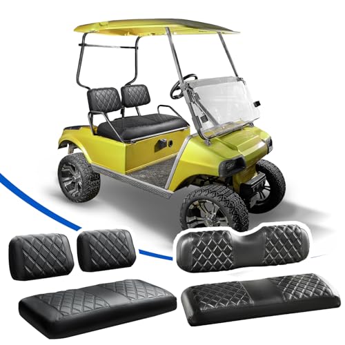 NOKINS 4PCS Golf Cart Seat Covers Kit, Front and Rear Seat Covers Fits Club Car DS Pre-2000 Standard Seat Cushion, Club Car DS Vinyl Seat Covers Accessories(Black&Black Stitching) - Image 1