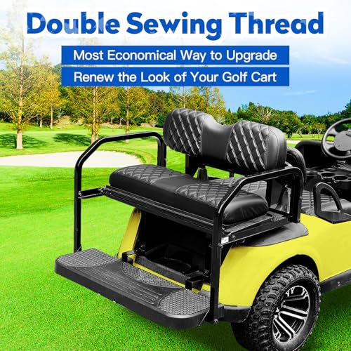 NOKINS 4PCS Golf Cart Seat Covers Kit, Front and Rear Seat Covers Fits Club Car DS Pre-2000 Standard Seat Cushion, Club Car DS Vinyl Seat Covers Accessories(Black&Black Stitching) - Image 3