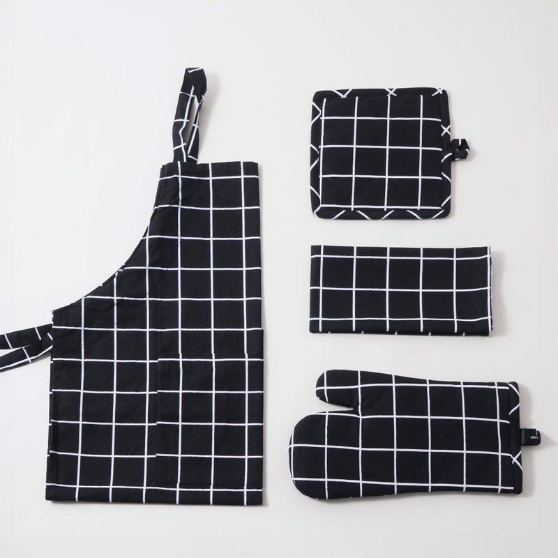 Alberto 100% Cotton Kitchen Set Of 4Pcs, Black - Image 1