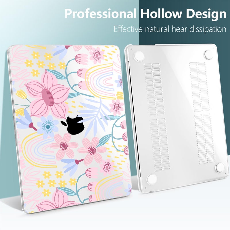 TWOLSKOO Compatible with M4 MacBook Air 13.6 inch Case 2025-2022 Release M4 A3240 M3 A3113 M2 A2681, Plastic Hard Shell & Keyboard Cover & Type C Adapter & Screen Protector, Floral Spring - Image 5