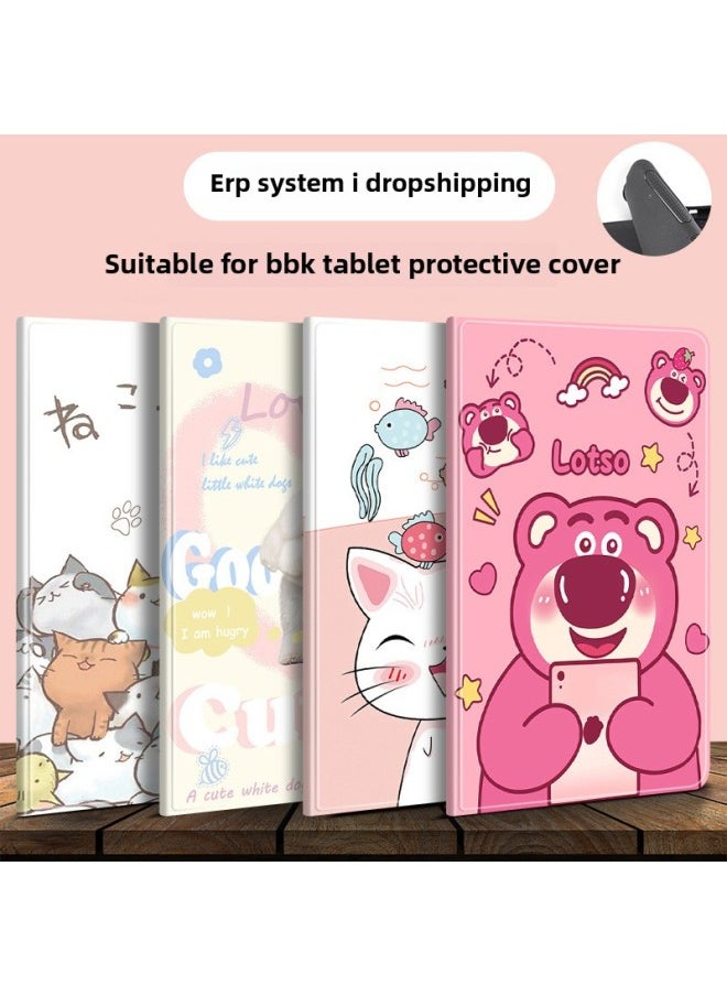 Suitable For BBK Home Teaching Machine Protective Cover S5Dc/S5s/X2P/A2/T3/little Genius T1 Tablet 9.7 Shell 11-Color:T74 Sweet Tom Cat [book Regular]]-Applicable Model:Dedicated For BBK Tutor A3 (9.7 Inches)