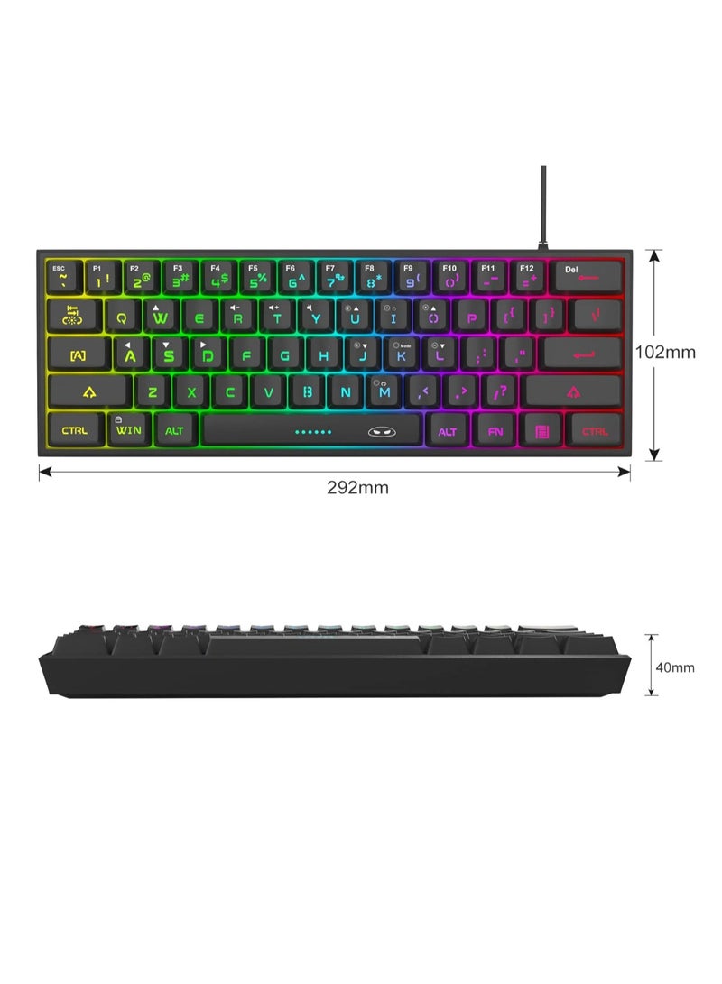 MageGee MageGee Mini 60% Gaming Keyboard, RGB Backlit 61 Key Ultra-Compact Keyboard, TS91 Ergonomic Waterproof Mechanical Feeling Office Computer Keyboard for PC, MAC, PS4, Xbox ONE Gamer(Black)  - Image 4