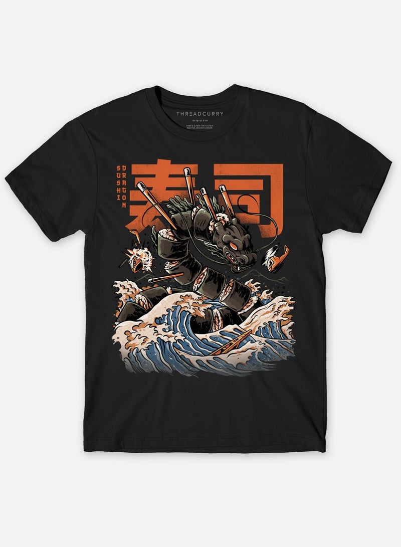 THREADCURRY Comic Boys Black Printed Round Neck T-shirt - Image 1