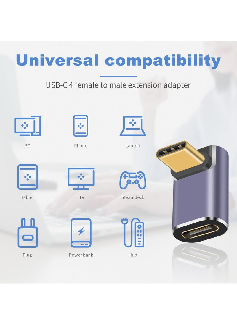 محول تمديد USB C 40G من ، محول USB C بزاوية قائمة 100W PD، محول USB C بزاوية 90 درجة ومحول زاوية USB C بزاوية متوسطة الانحناء، محول من ذكر إلى أنثى من النوع C للكمبيوتر المحمول والكمبيوتر اللوحي والهواتف 4 عبوات
