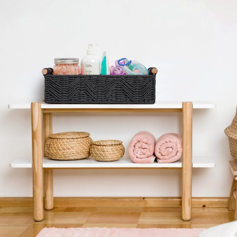STOBSK Bathroom Baskets for Organizing with Handle Decorative Basket for Bathroom Countertop Storage Toilet Paper Storage Basket for Toilet Tank Top Small Baskets Set,Black - Image 5