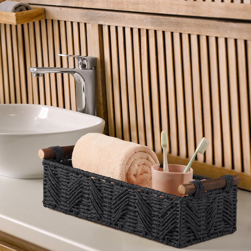 STOBSK Bathroom Baskets for Organizing with Handle Decorative Basket for Bathroom Countertop Storage Toilet Paper Storage Basket for Toilet Tank Top Small Baskets Set,Black - Image 4