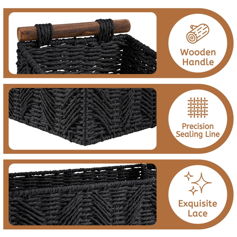 STOBSK Bathroom Baskets for Organizing with Handle Decorative Basket for Bathroom Countertop Storage Toilet Paper Storage Basket for Toilet Tank Top Small Baskets Set,Black - Image 2
