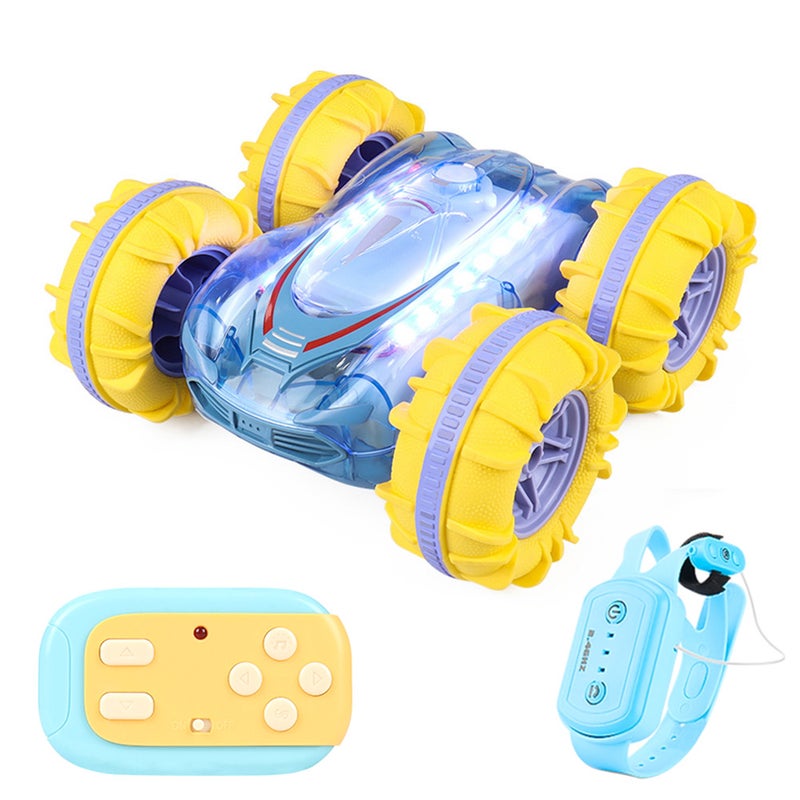 Remote Control Car, 2.4 GHz 4WD Amphibious Waterproof Stunt Car Gesture Sensing Remote Control Boat All Terrain Land Water Boat with Cool Lights Gifts for Kids Boys Girls - Image 1