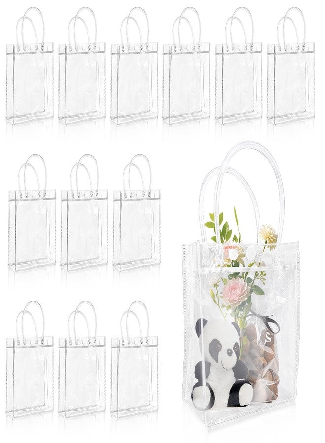 Woosuke 12 Pcs Clear Gift Bags with Handles, Small Plastic Clear Party Favor Swag Bag for Wedding, Birthday, Baby Shower, Business, Reusable Transparent Goodie Bags, 5.1 x 5.9 x 2.7'' - Image 1
