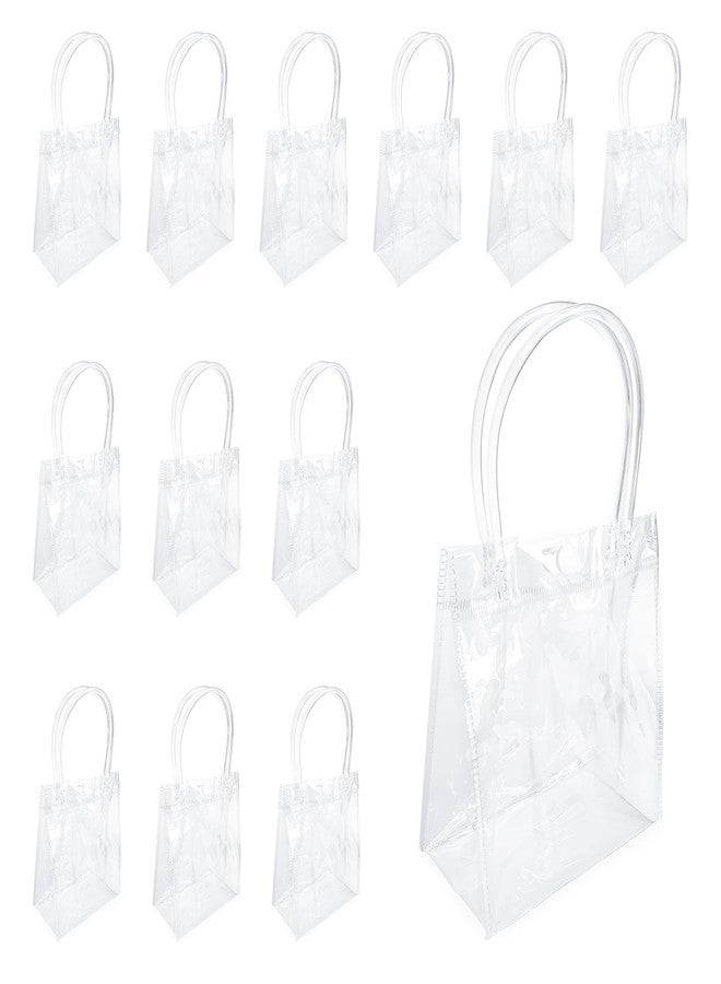 Woosuke 12 Pcs Clear Gift Bags with Handles, Small Plastic Clear Party Favor Swag Bag for Wedding, Birthday, Baby Shower, Business, Reusable Transparent Goodie Bags, 5.1 x 5.9 x 2.7'' - Image 2