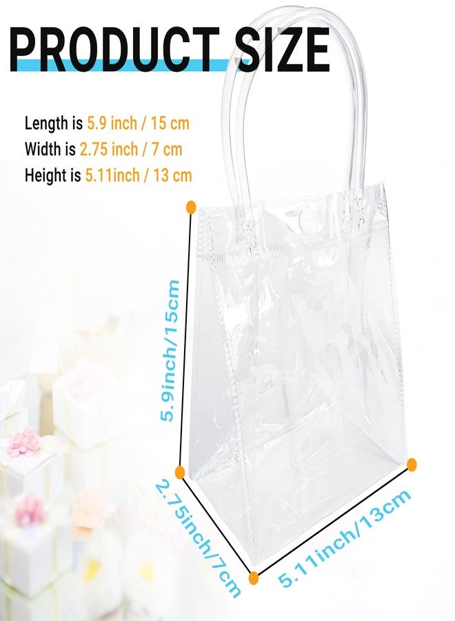 Woosuke 12 Pcs Clear Gift Bags with Handles, Small Plastic Clear Party Favor Swag Bag for Wedding, Birthday, Baby Shower, Business, Reusable Transparent Goodie Bags, 5.1 x 5.9 x 2.7'' - Image 3