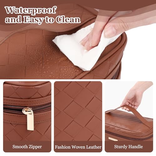 Dajasan Makeup Bag, Travel Cosmetic Bag, Makeup Organizer Bag, Makeup Organizer Case with Divider and Handle, Large Toiletry Bag for Women 11.81 x 6.7 x 7.09 Inch (Brown) - Image 3