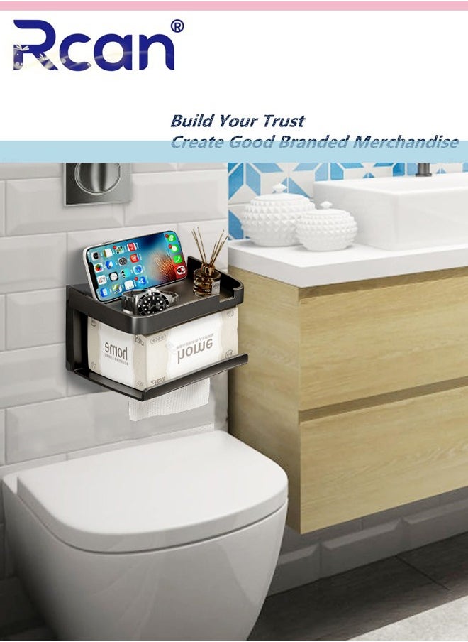 Rcan Paper Towel Holder, Toilet Paper Holder with Phone Shelf Accessories Tray, Wall Mounted Toilet Paper Holder, Non-punching Adhesive Tissue Holder for Bathroom  - Image 4