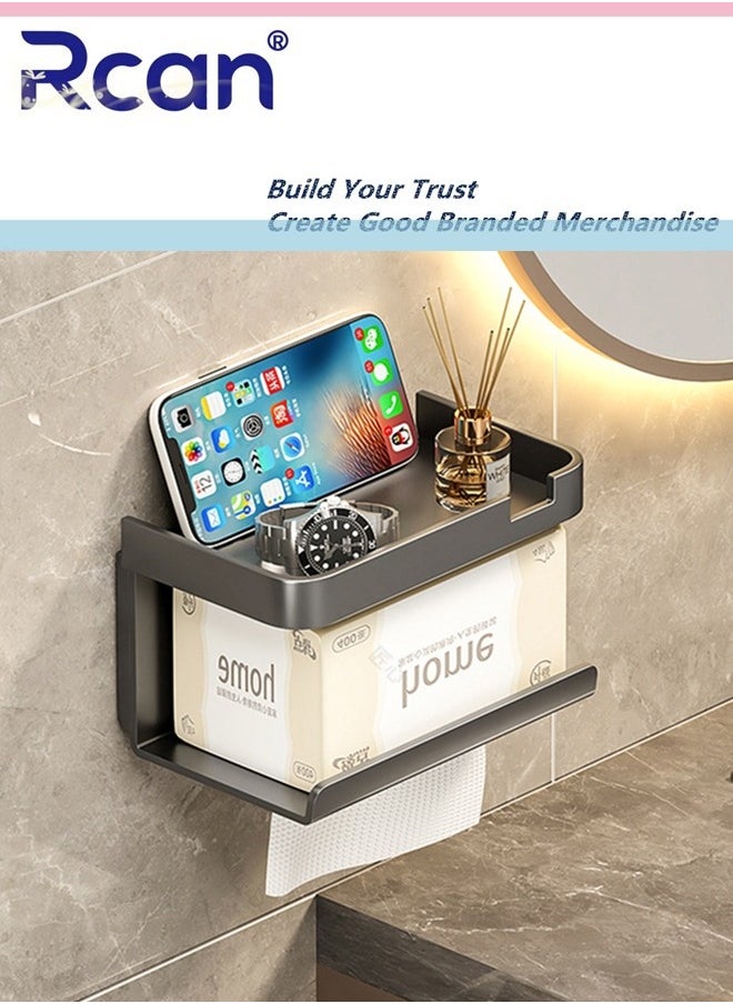 Rcan Paper Towel Holder, Toilet Paper Holder with Phone Shelf Accessories Tray, Wall Mounted Toilet Paper Holder, Non-punching Adhesive Tissue Holder for Bathroom  - Image 1