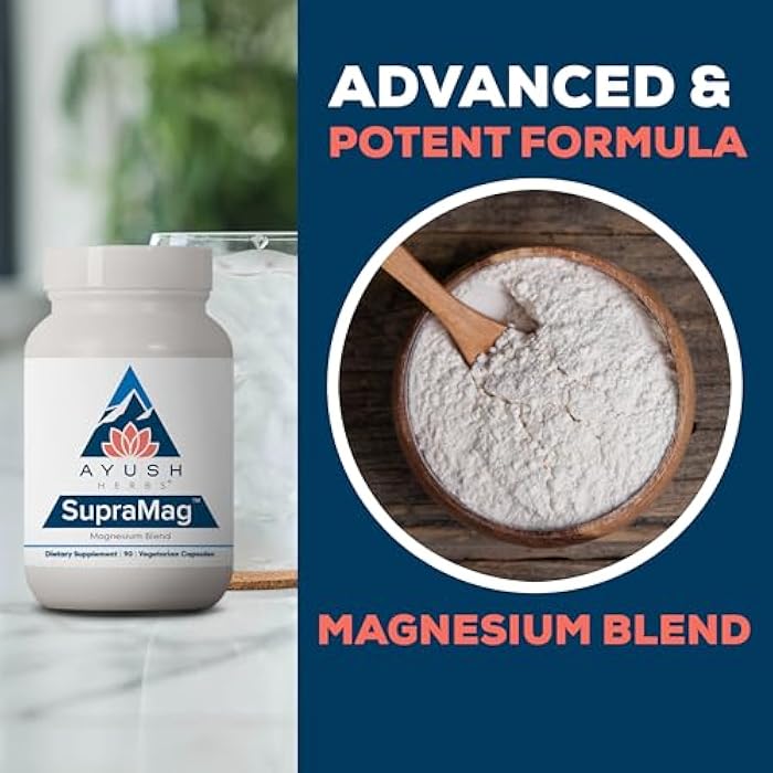 Ayush Herbs SupraMag - Magnesium Blend, 400mg Magnesium Complex Supplement with Chelated Magnesium Bisglycinate, Citrate, Ororate for Sleep, Energy, & Brain Health - 90 Servings - Image 4