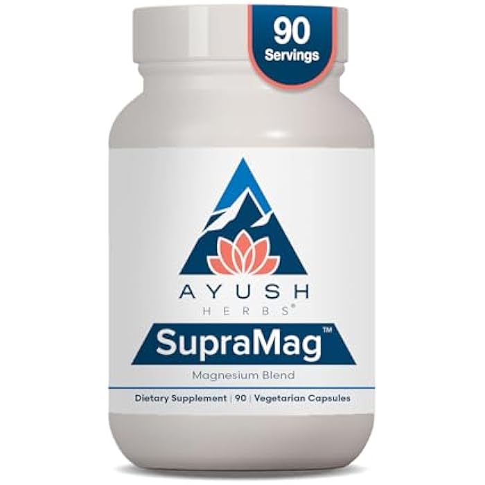 Ayush Herbs SupraMag - Magnesium Blend, 400mg Magnesium Complex Supplement with Chelated Magnesium Bisglycinate, Citrate, Ororate for Sleep, Energy, & Brain Health - 90 Servings - Image 1