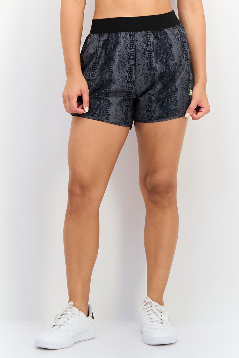 Juicy Couture شورتات أساسية بشعار العلامة التجارية للنساء، رمادي غامق - Image 1
