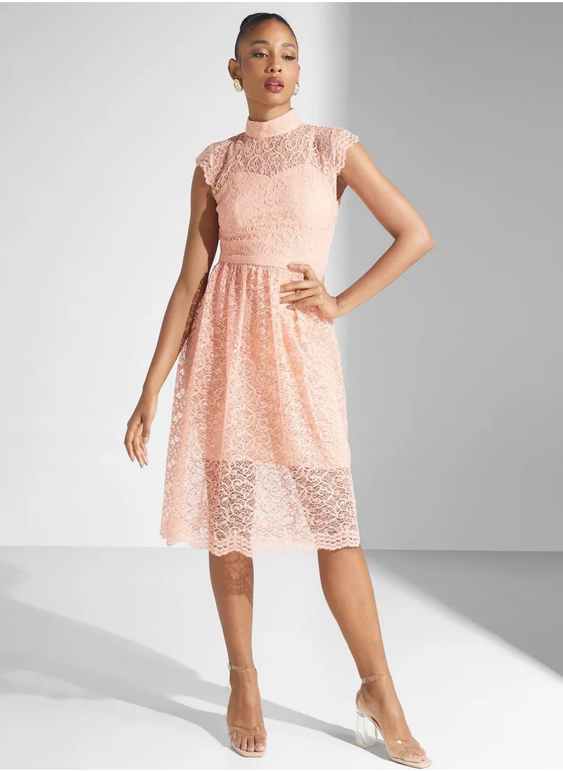 Golden Apple Broidered High Neck Dress