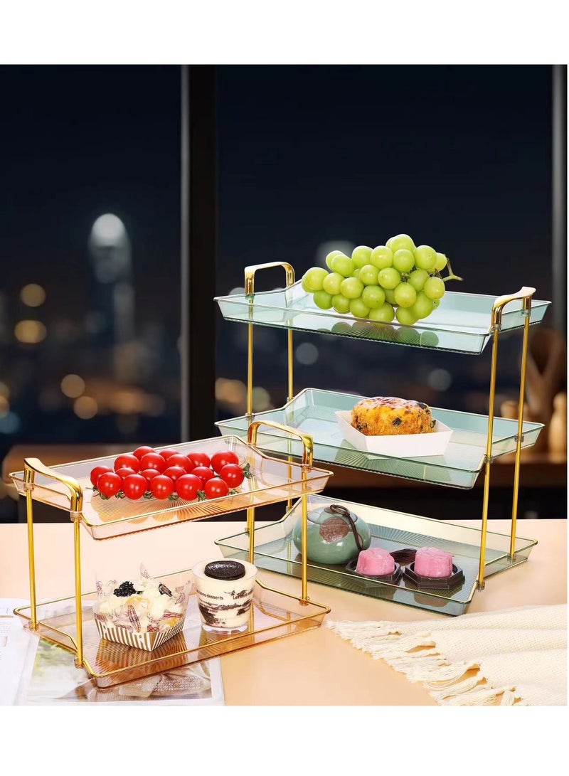 كوزي نست ستاند تقديم مستطيل من طبقتين بمقابض ذهبية بلون بني لتقديم الطعام والحلويات والعطور والقهوة وتزيين طاولة المنزل - Image 4