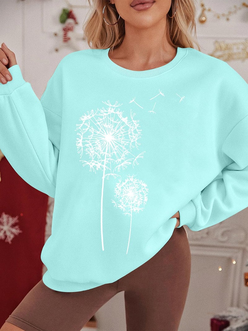 BANGELY Womens Dandelion Sweatshirt Hope Love Floral Graphic Shirt Casual Crewneck Tee Loose Long Sleeve Pullover Tops Light Green - Image 3