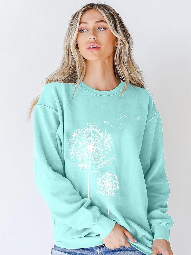 BANGELY Womens Dandelion Sweatshirt Hope Love Floral Graphic Shirt Casual Crewneck Tee Loose Long Sleeve Pullover Tops Light Green - Image 5