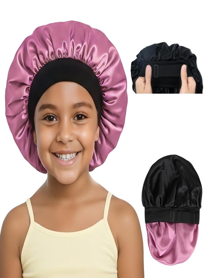 XRACEPHOL Double Layer Baby Satin Bonnet Adjustable Toddler Bonnet for Sleeping Kids Bonnets for Girls Sleep Caps with Elastic Band（Black and Rose Gold） - Image 1