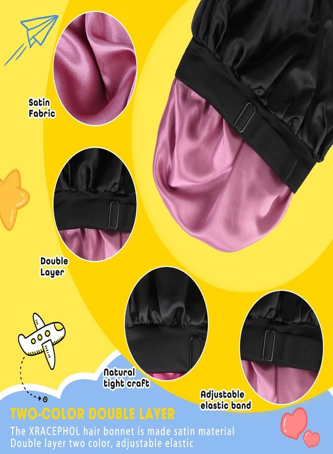 XRACEPHOL Double Layer Baby Satin Bonnet Adjustable Toddler Bonnet for Sleeping Kids Bonnets for Girls Sleep Caps with Elastic Band（Black and Rose Gold） - Image 3