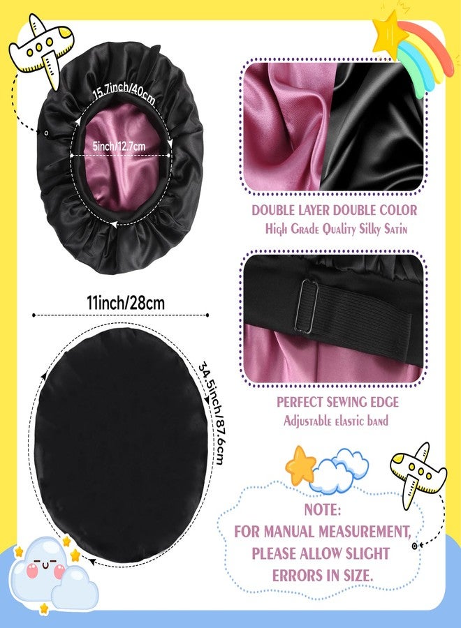 XRACEPHOL Double Layer Baby Satin Bonnet Adjustable Toddler Bonnet for Sleeping Kids Bonnets for Girls Sleep Caps with Elastic Band（Black and Rose Gold） - Image 2