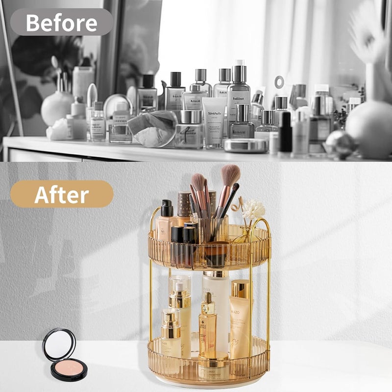 Asayuee 360 Rotating Makeup Organizer,2 Tier Large Capacity Make Up Organizers and Storage,Skincare Perfume Vanity Organizers,Bathroom Cosmetics Storage Organizer Countertop - Image 5