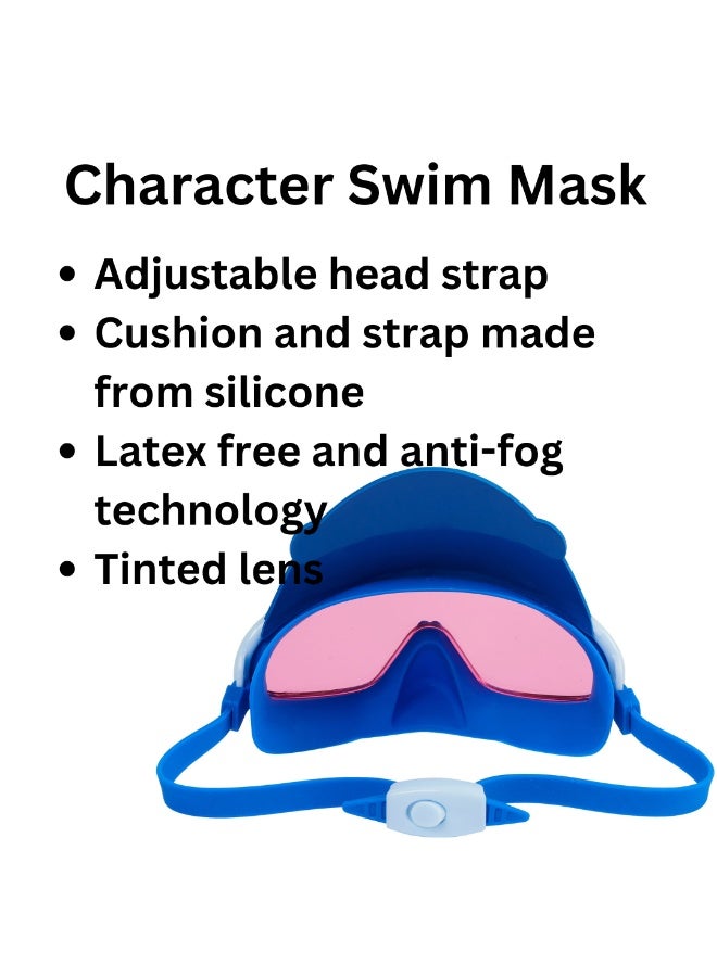 Trishi Coconut Grove Character Swim Mask for Kids – Anti-Fog UV Protection Swimming Goggles, Adjustable Strap, Leak-Proof Silicone Seal, Comfortable Design for Boys & Girls Finn the Shark - Image 2