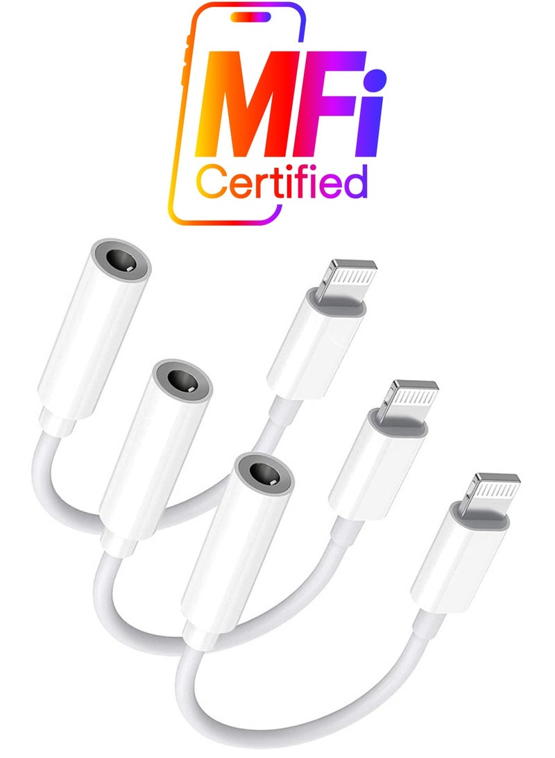 esbeecables Lightning to 3.5 mm Headphone Jack Adapter, [Apple MFi Certified] 3 Pack iPhone 3.5mm Headphones/Earphones Jack Aux Audio Dongle Adapter Compatible for iPhone 14 13 12 11 XS XR X 8 7, Support All iOS - Image 1