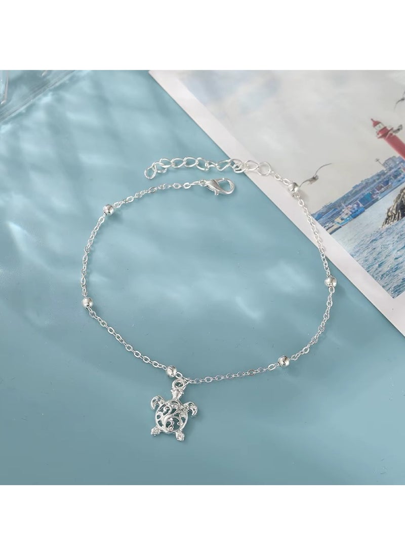 Huitich Elegant Small Turtle Charm Anklet Silver Chain Foot Jewelry for Women & Girls  - Image 4
