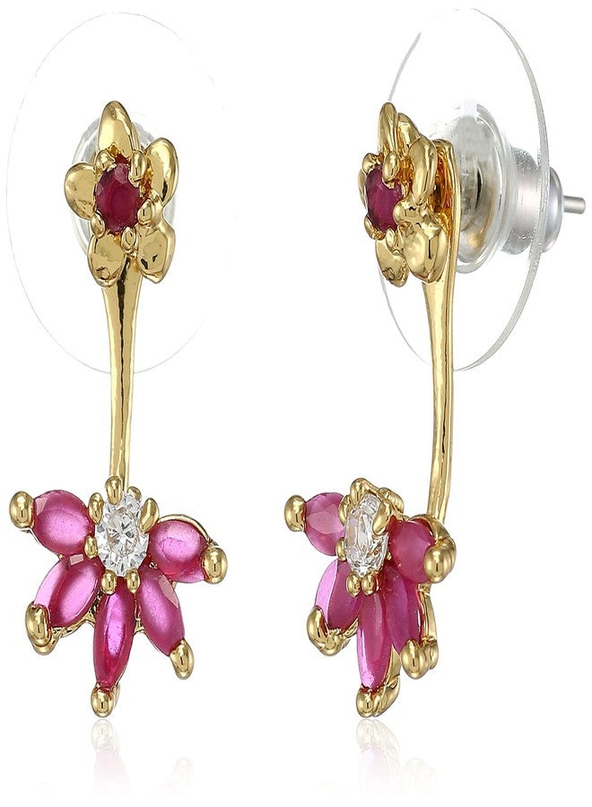 Estele 24kt Gold Plated Pink Marquise Crystals Floral Earring For Women - Image 1