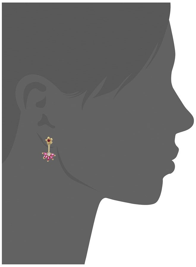 Estele 24kt Gold Plated Pink Marquise Crystals Floral Earring For Women - Image 2