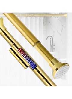 BenQuand Stainless Steel Gold Plated Shower Curtain Rod/No Drilling Tension Curtain Rod/Adjustable Tension Spring/Telescopic Curtain Pole/Easy Install Wardrobe Pole (Gold, 90-160 cm)  - Image 1
