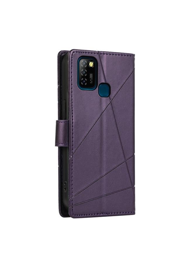Zaboon Case For Infinix Hot 10 Lite PU Genuine Leather Texture Embossed Line Phone Case - Image 3
